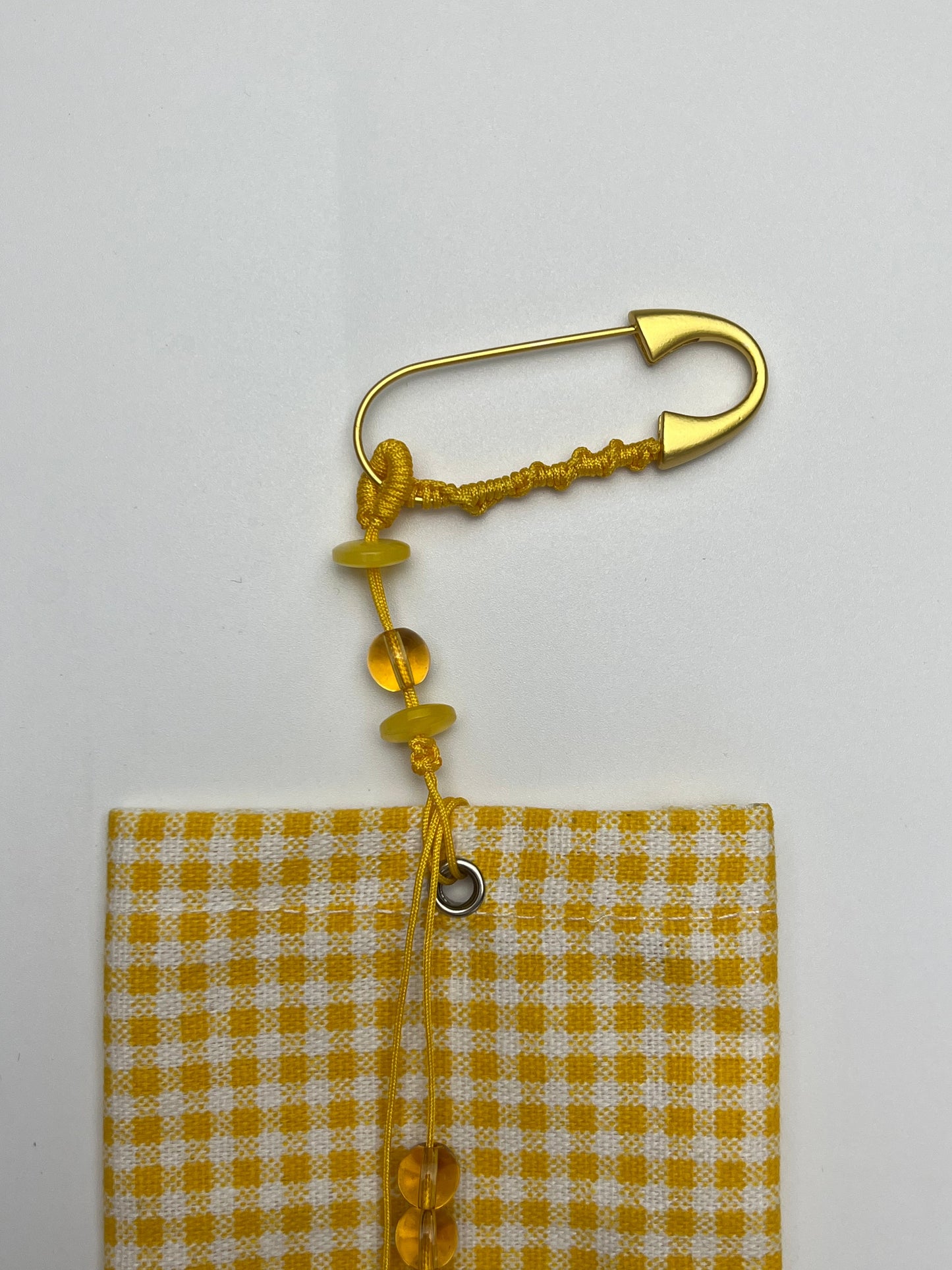 Handmade Jade Thread Yellow Plaid Storage Charm, Retro Vibrant Small Bag