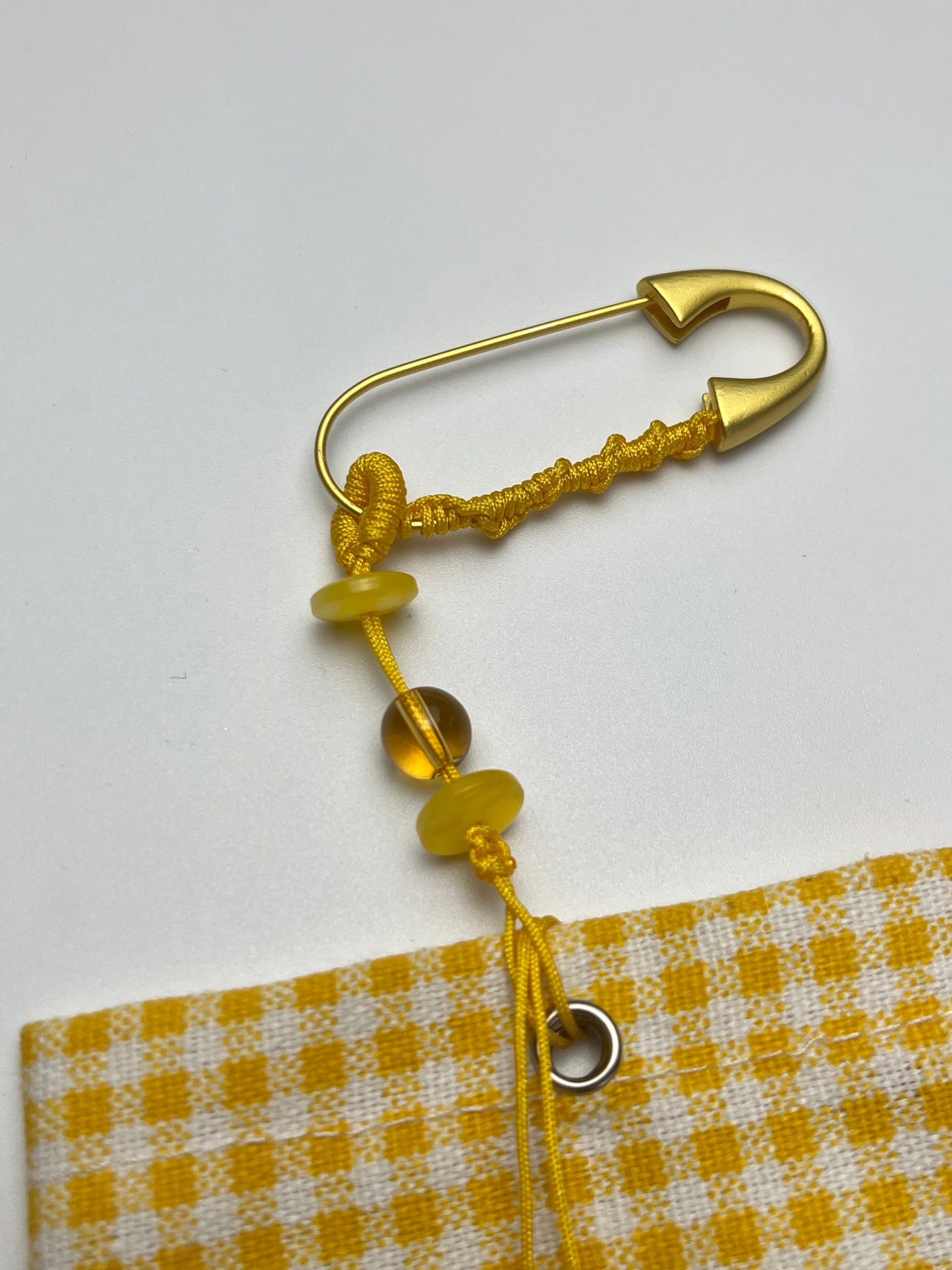 Handmade Jade Thread Yellow Plaid Storage Charm, Retro Vibrant Small Bag