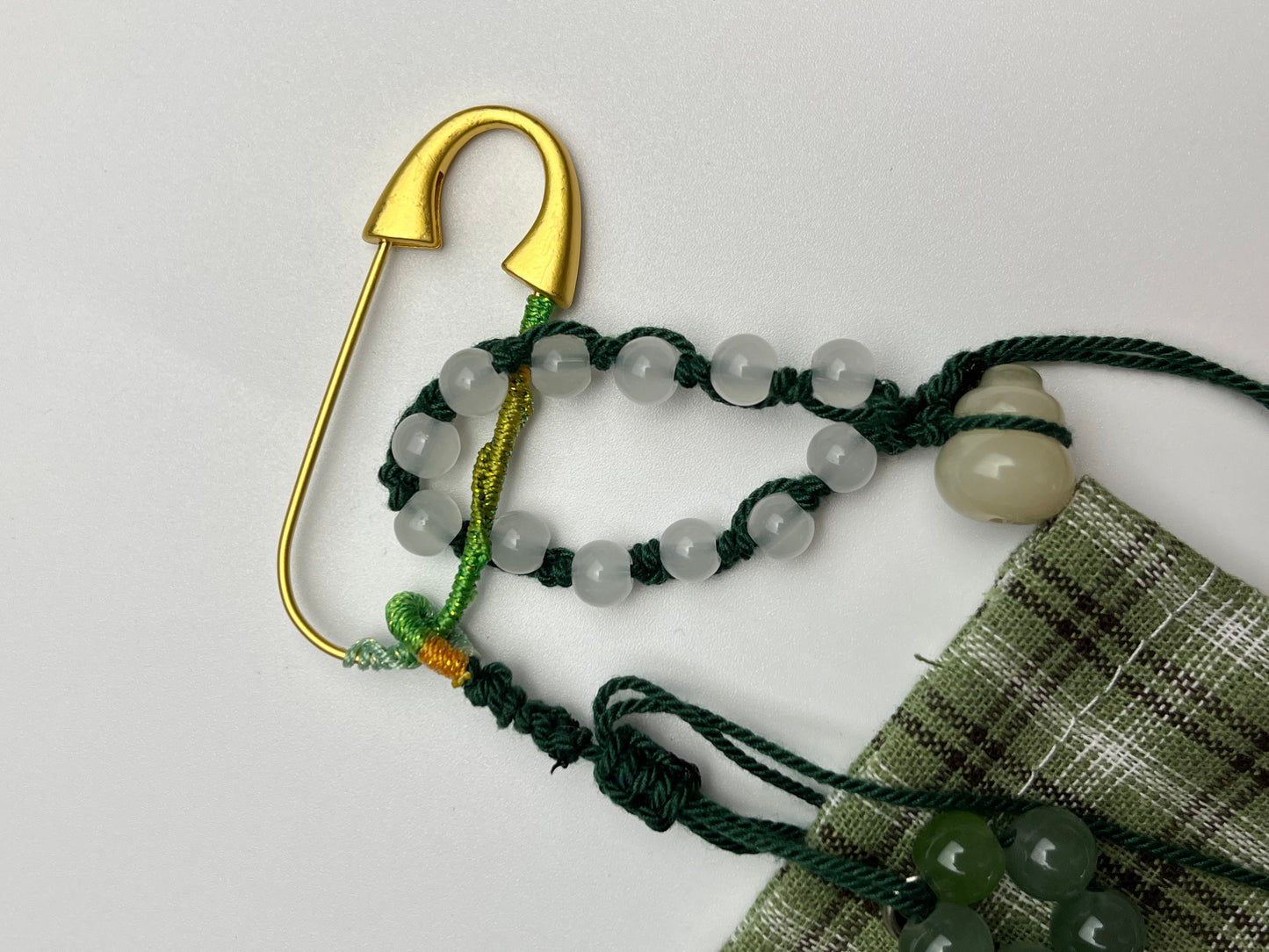Handmade Jade Thread Jade Bead Plaid Storage Charm, Retro Artistic Small Bag