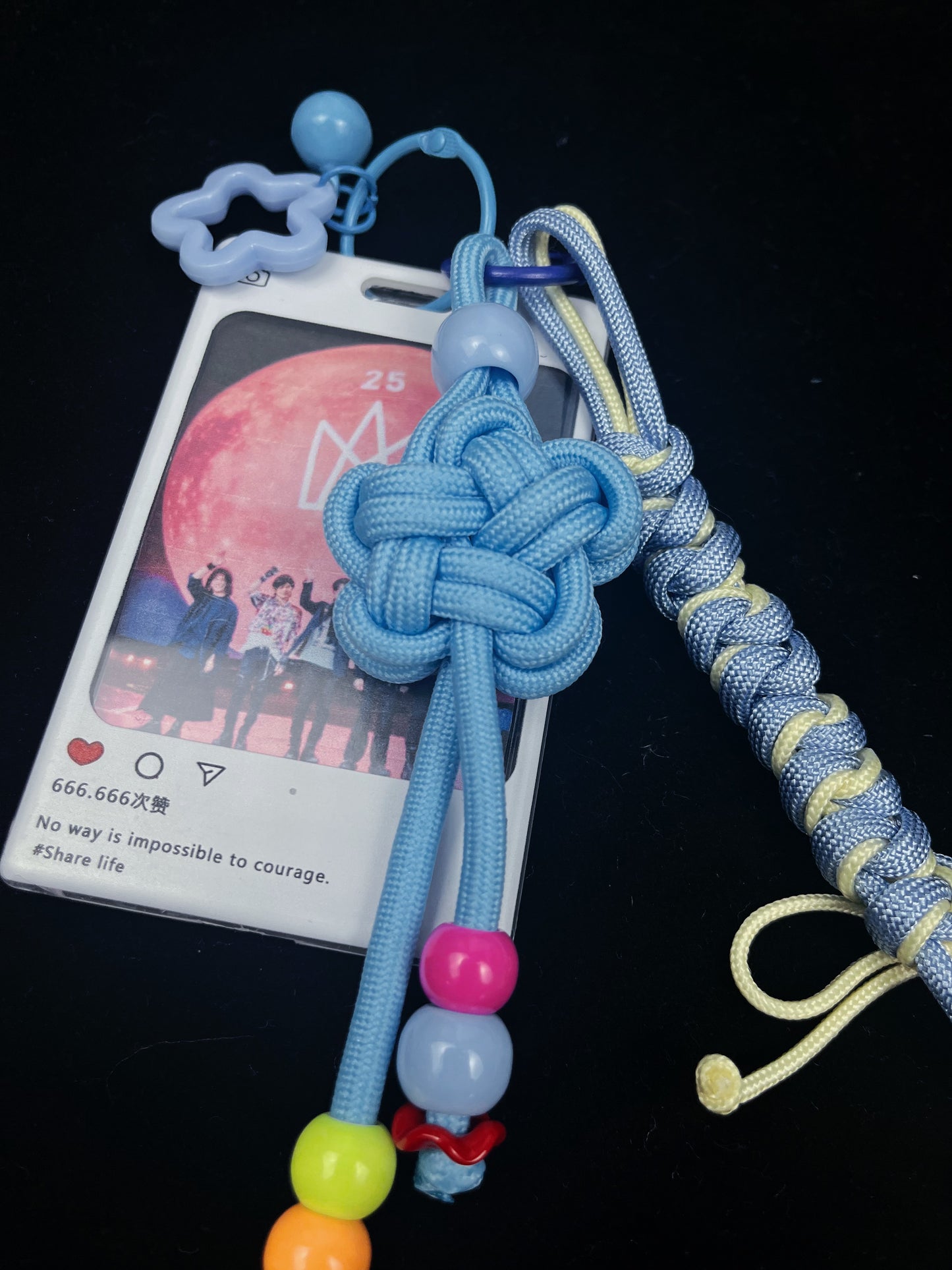 Colorful paracord keychain size reference with coin — SHENG