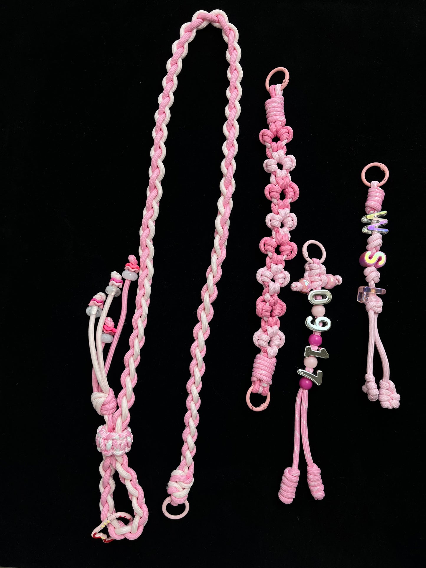 Pink paracord lanyard size reference with coin — SHENG