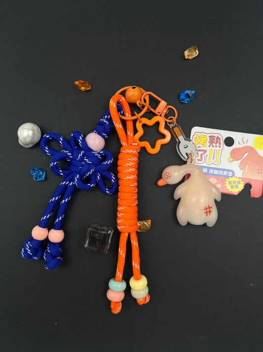 Cute Big White Goose Keychain | Contrast - Color Knot + Adorable Charms, Full of Healing Vibe