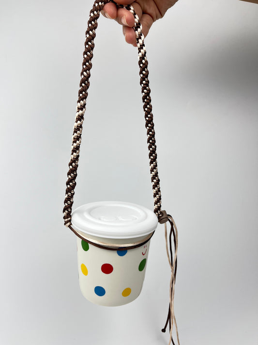 Hand - woven Brown and White Paracord Cup Hanger, a Vintage - style Portable Goodie for Water Cups!