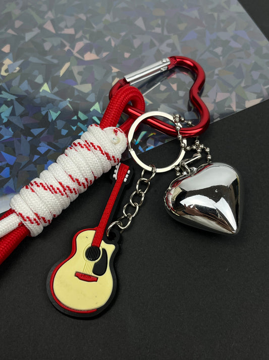Sweet & Rock Keychain Set: Heart, Guitar & Rope Design