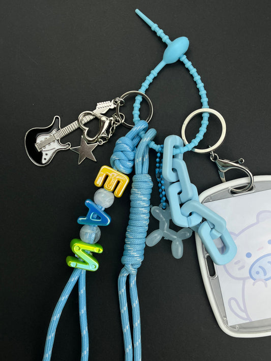 Blue - Toned Keychain Set: Guitar Charm + Cute Card Holder, Trendy Daily Accessory