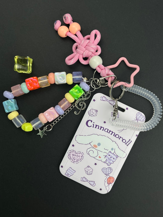 Cinnamoroll Card Holder Keychain | Colorful Beads + Cute Charms, Girlish Heart Overflowing