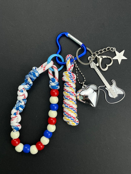 Trendy Music - Style Keychain | Guitar Charm + Woven Rope, Eye - catching Color Match