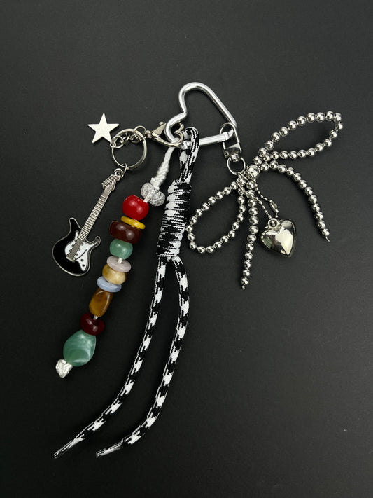Trendy Rock - Style Keychain | Guitar Beads + Metal Charms, Personality On - Stage