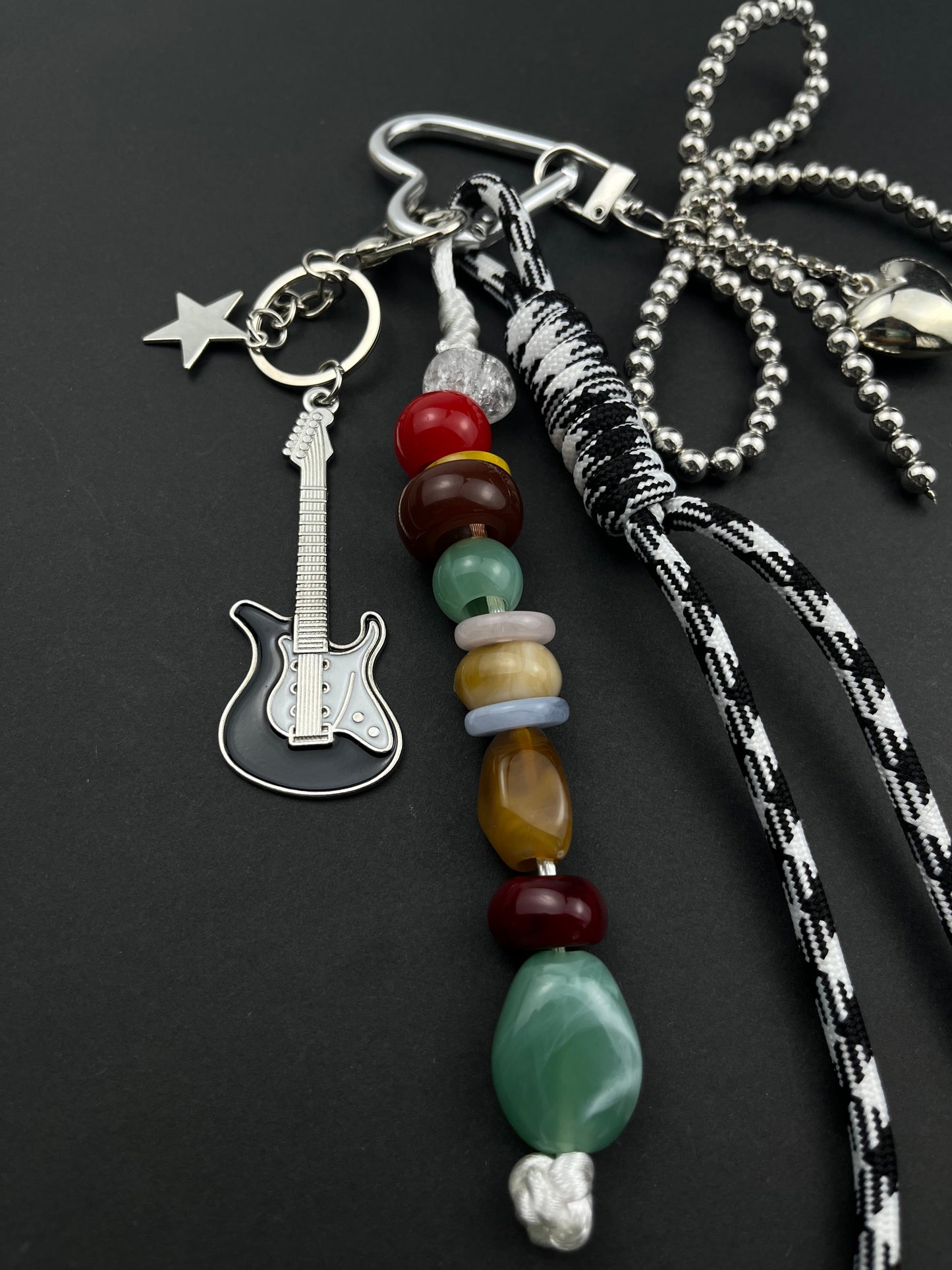 Trendy Rock - Style Keychain | Guitar Beads + Metal Charms, Personality On - Stage