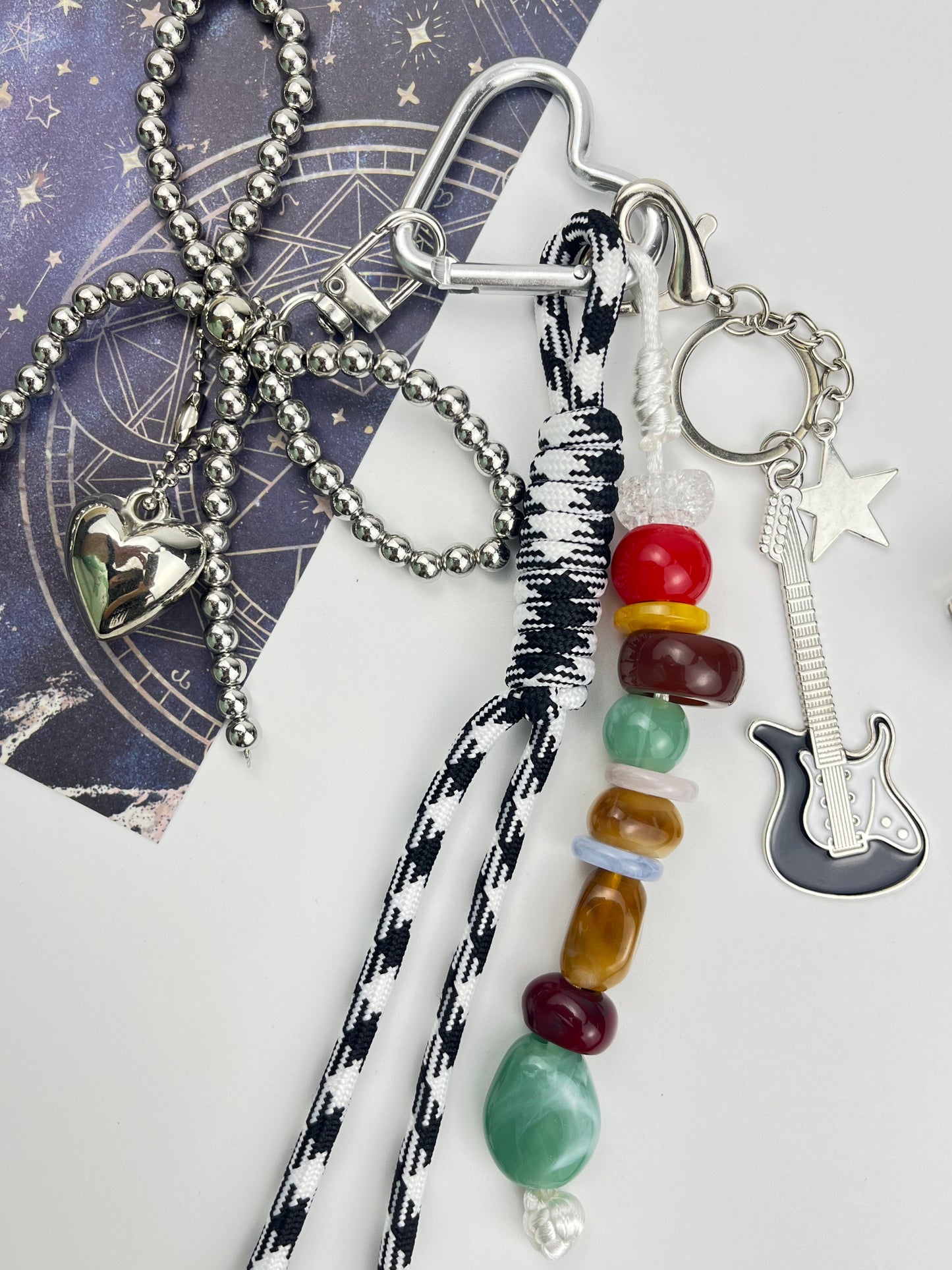 Trendy Rock - Style Keychain | Guitar Beads + Metal Charms, Personality On - Stage