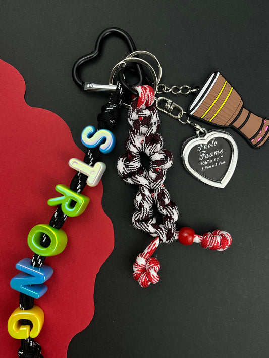 Colorful "STRONG" Music - Themed Keychain: Drum & Heart Charms