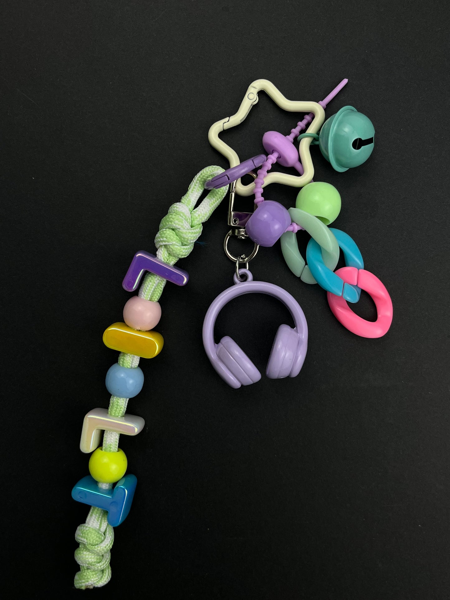 Colorful "LIVE" Music Keychain: Headphone & Bell Charms