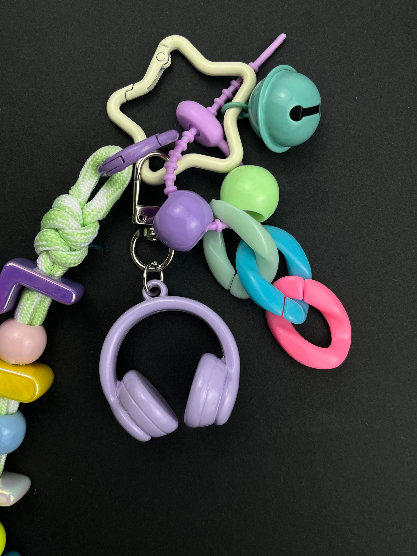 Colorful "LIVE" Music Keychain: Headphone & Bell Charms