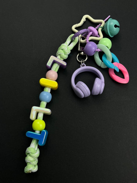 Colorful "LIVE" Music Keychain: Headphone & Bell Charms
