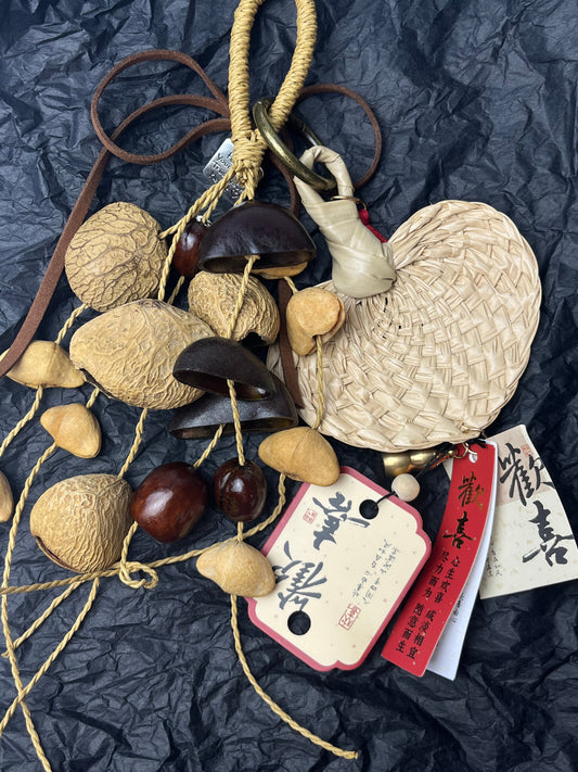 Hand - woven Fruit Shell Blessing Ornament, Small Woven Fan Adds Charm, Good Luck with You!