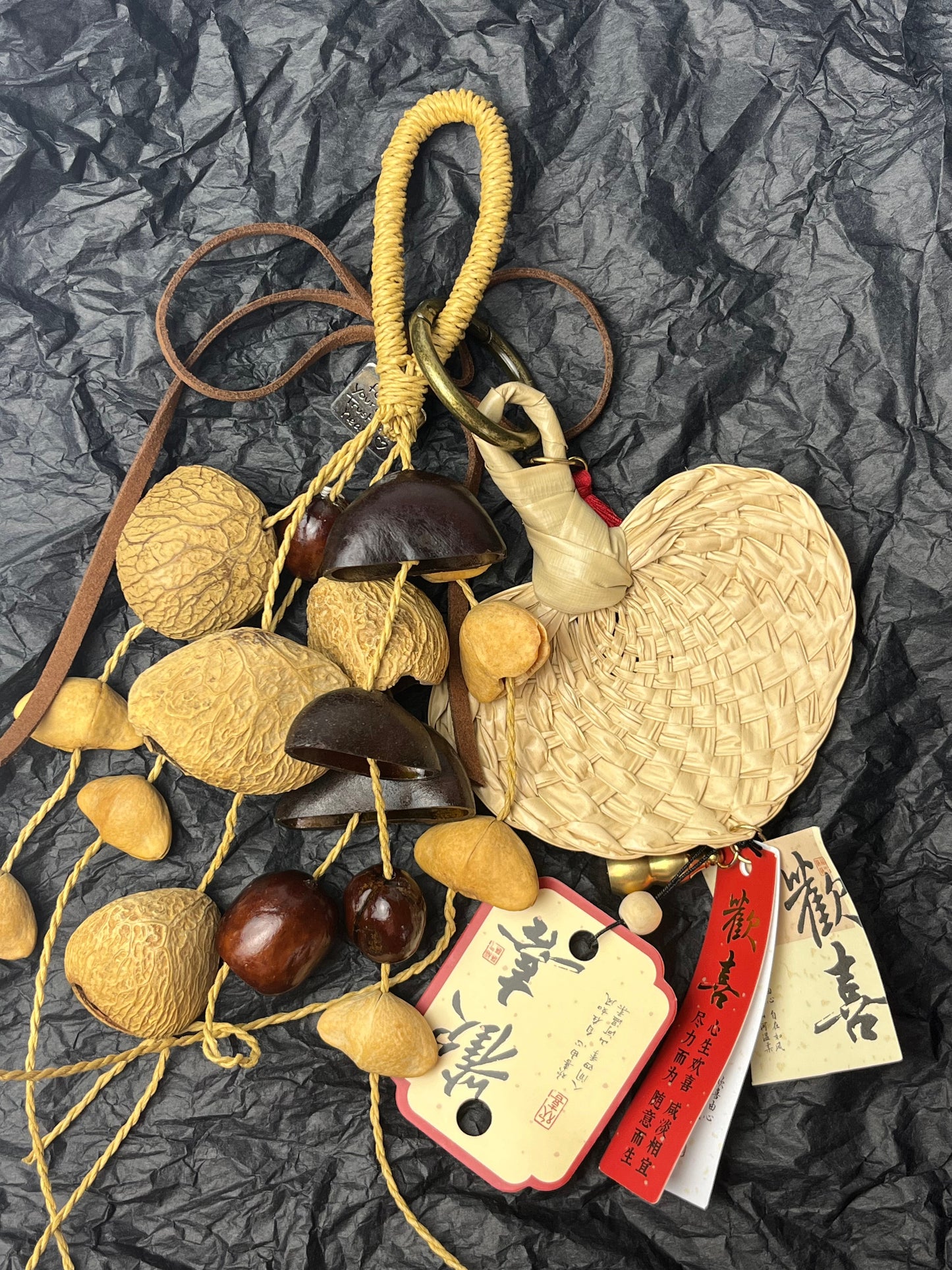 Hand - woven Fruit Shell Blessing Ornament, Small Woven Fan Adds Charm, Good Luck with You!