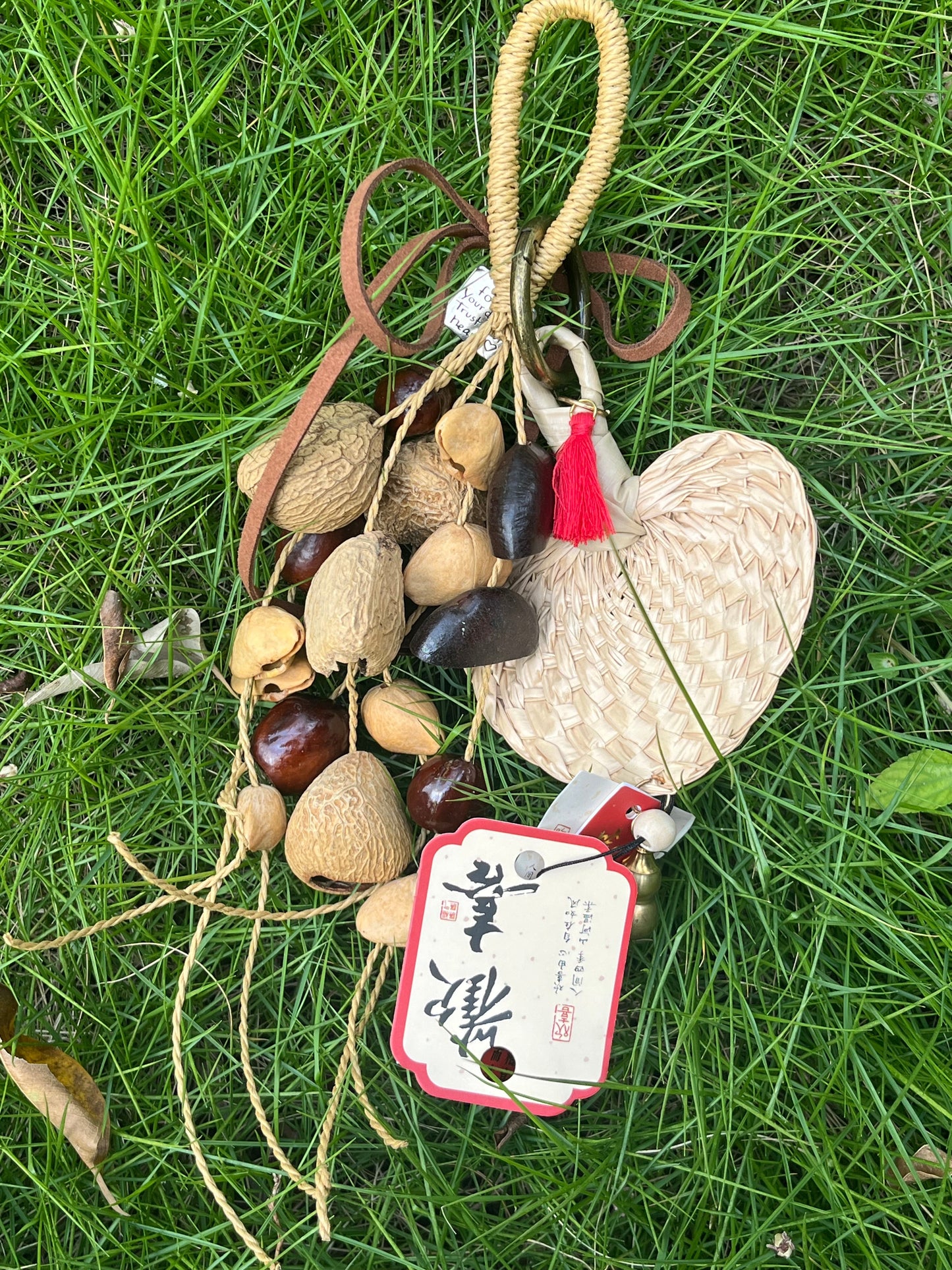 Hand - woven Fruit Shell Blessing Ornament, Small Woven Fan Adds Charm, Good Luck with You!