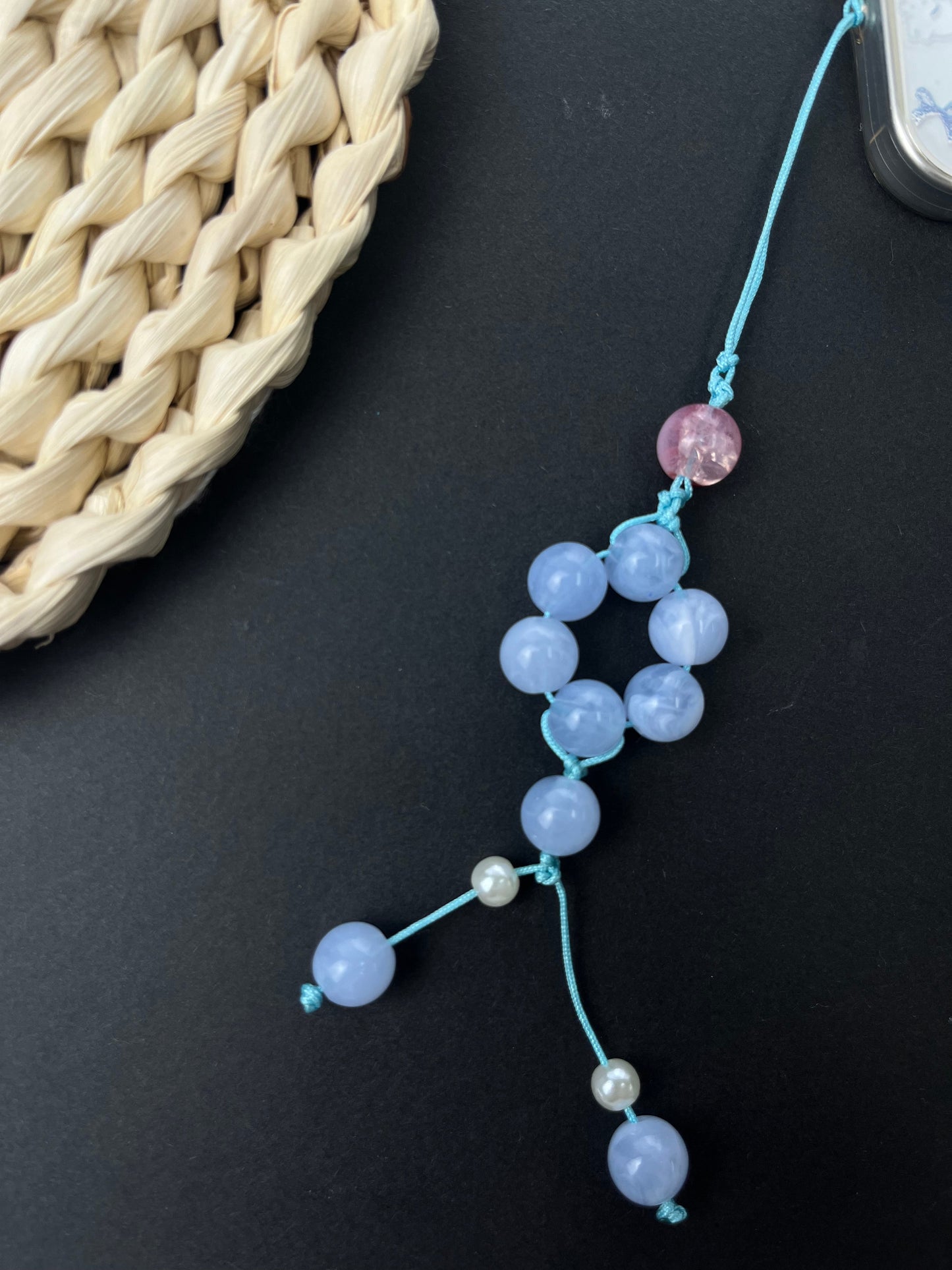 Handmade Jade Thread Light Blue Jade Phone Charm, Fresh Anti - Loss Accessory