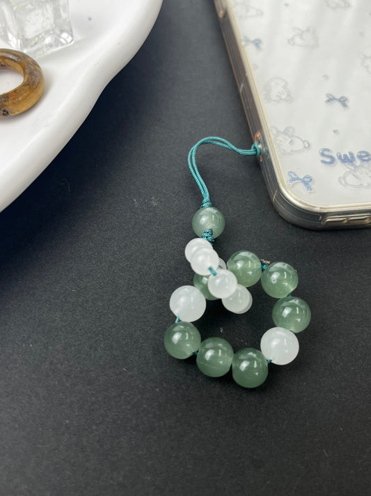 Handmade Jade Thread Phone Charm, Fresh Green & White Beaded Anti - Loss Accessory