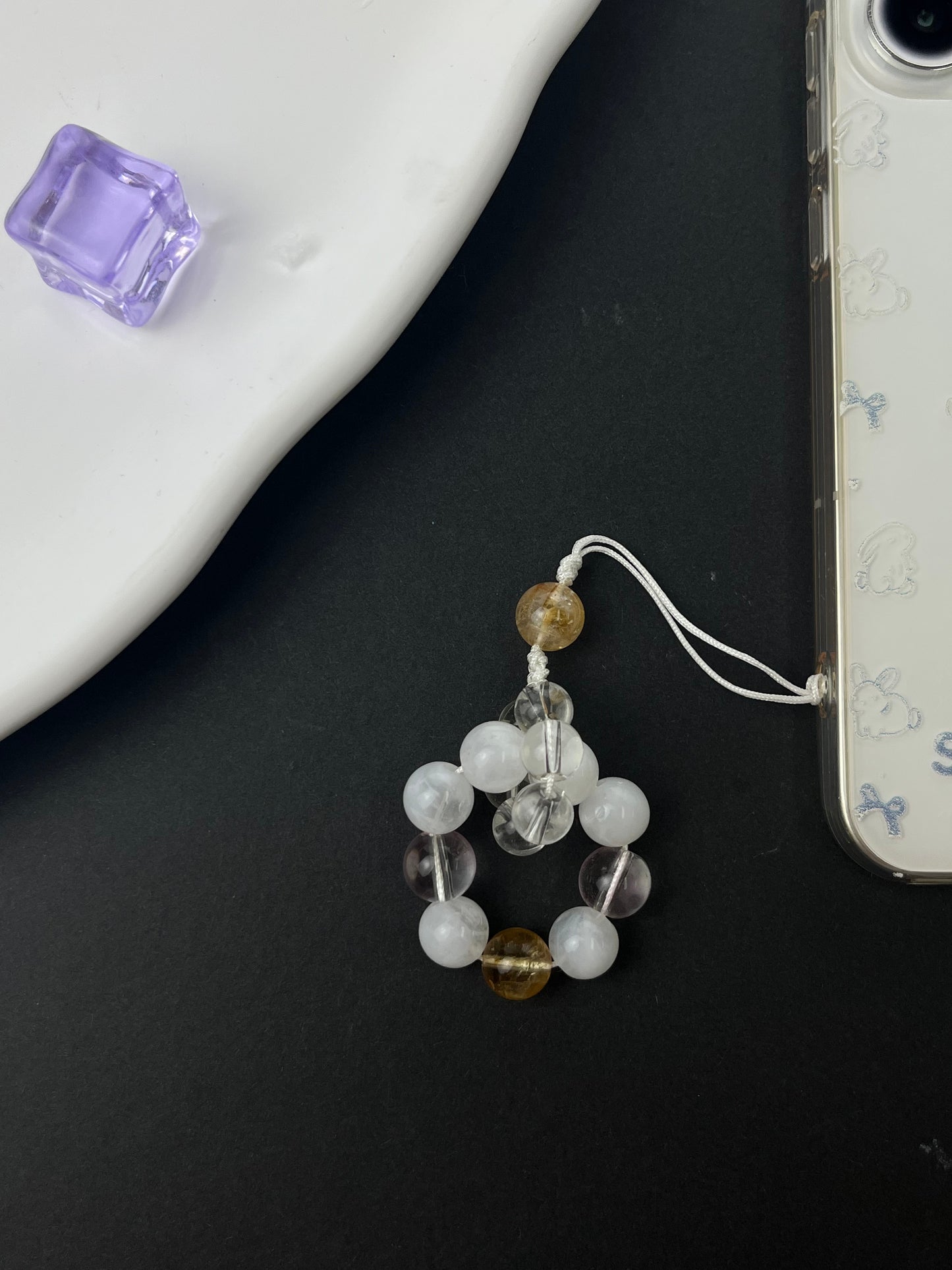 Handmade Jade Thread Multigem Crystal Phone Charm, Transparent & Healing Anti - Loss Accessory