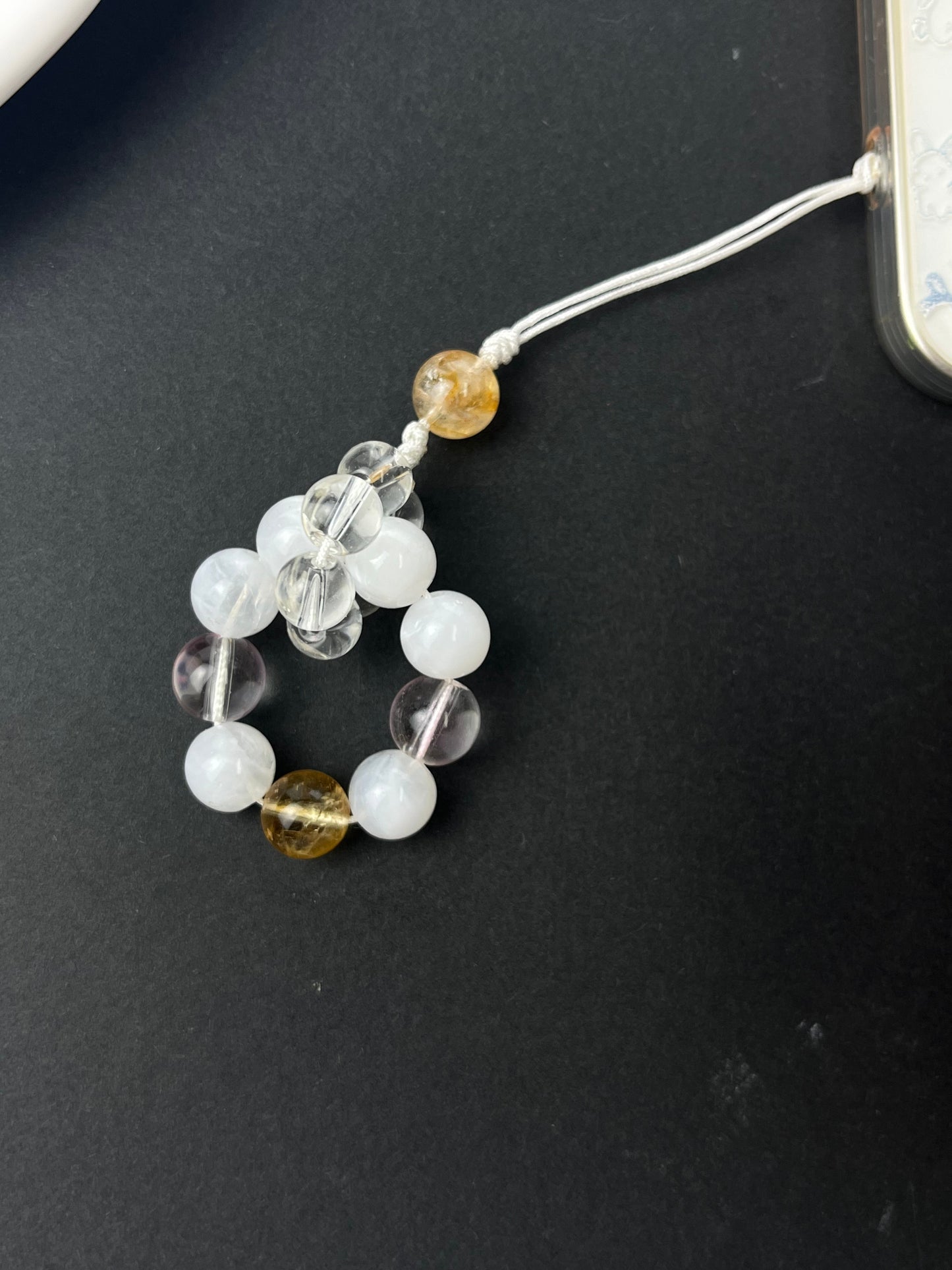 Handmade Jade Thread Multigem Crystal Phone Charm, Transparent & Healing Anti - Loss Accessory