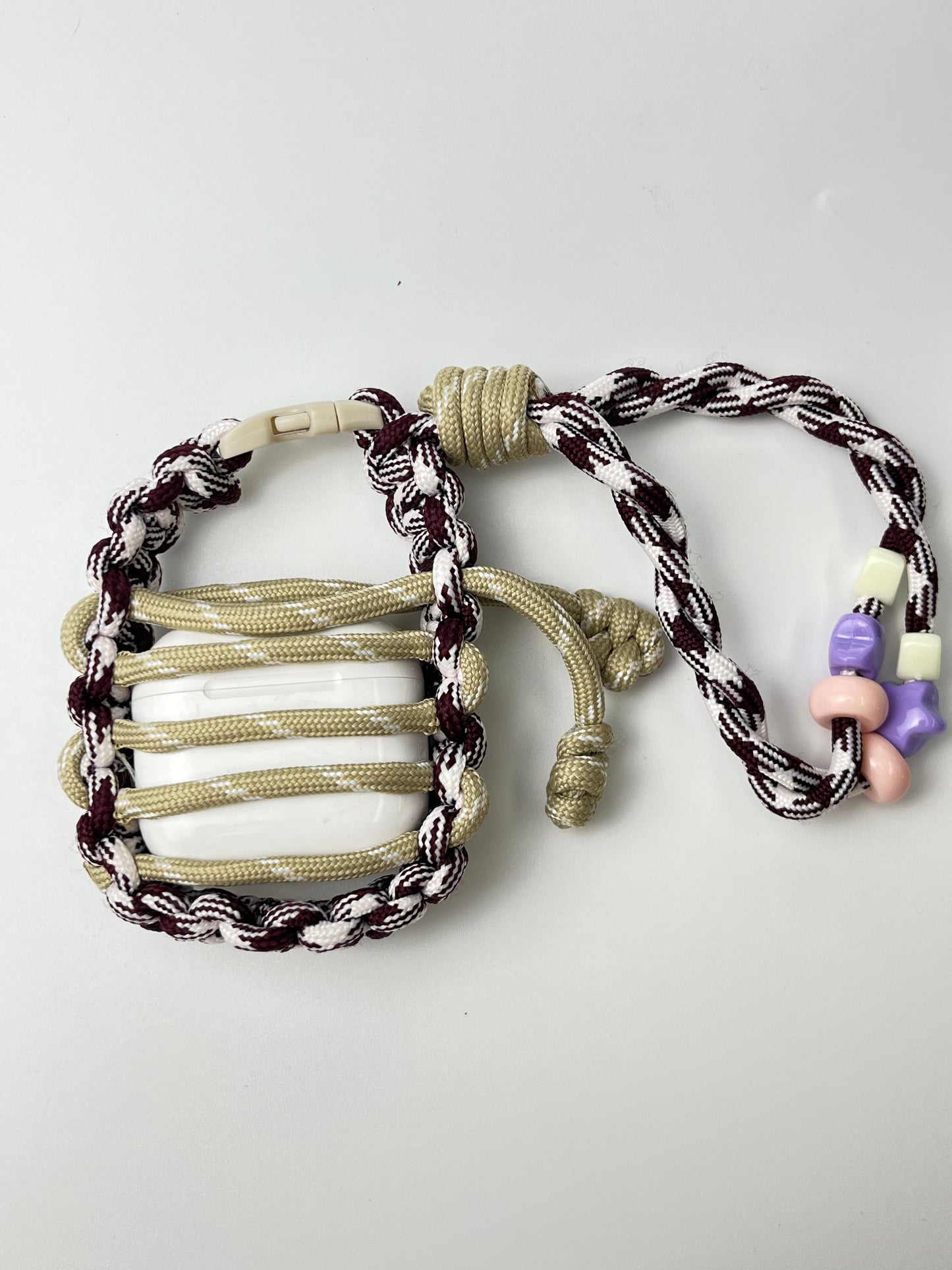 Handmade Paracord AirPods Case, Retro Brown Tone with Lanyard & Cute Decor