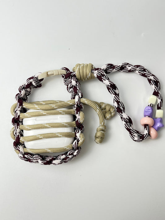 Handmade Paracord AirPods Case, Retro Brown Tone with Lanyard & Cute Decor