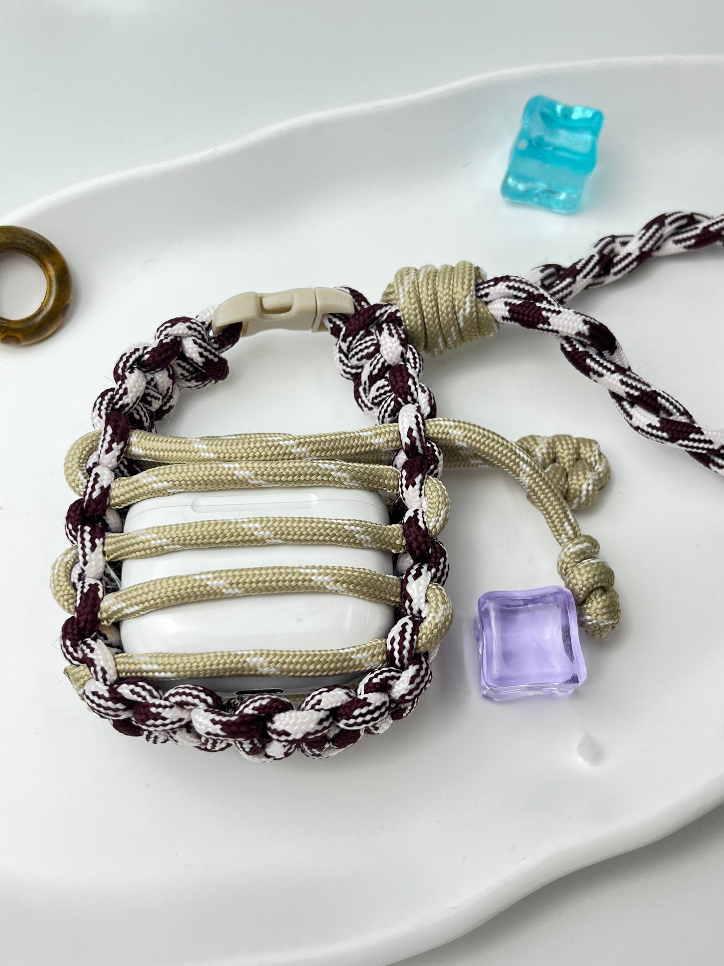 Handmade Paracord AirPods Case, Retro Brown Tone with Lanyard & Cute Decor