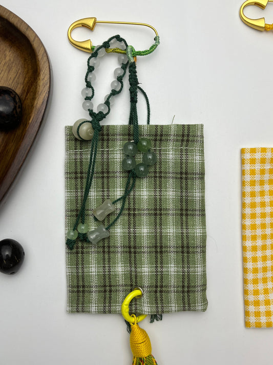 Handmade Jade Thread Jade Bead Plaid Storage Charm, Retro Artistic Small Bag