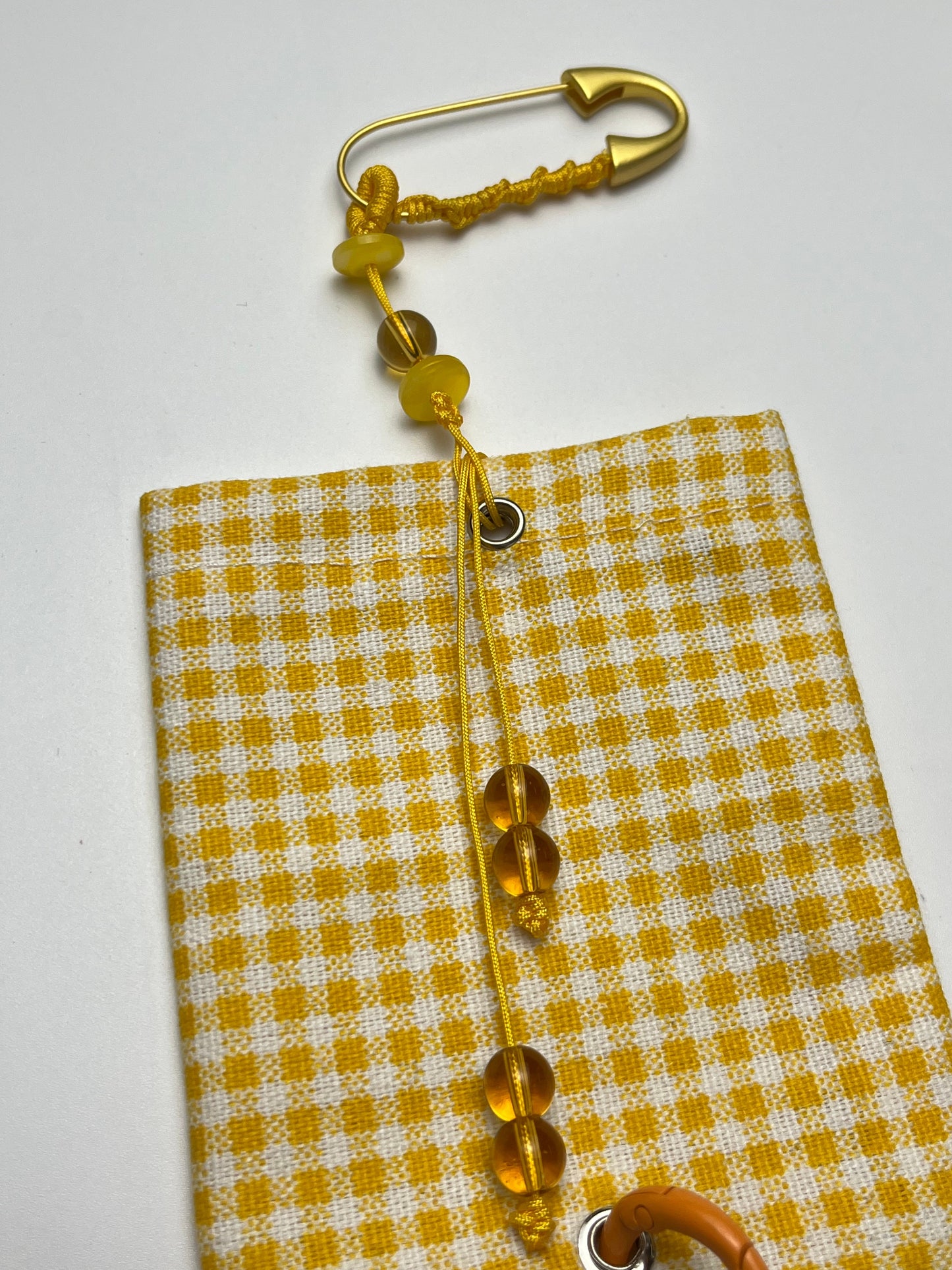 Handmade Jade Thread Yellow Plaid Storage Charm, Retro Vibrant Small Bag