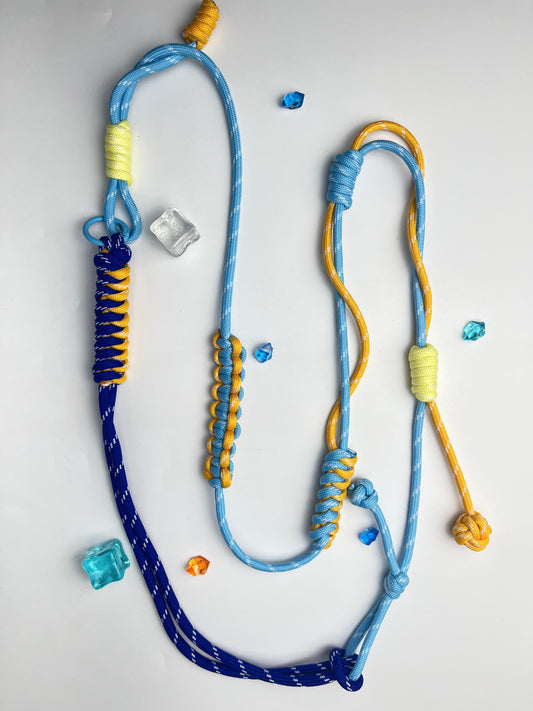 Handmade Paracord Lanyard, Blue - Yellow Color Block Fresh - Style Unique Accessory