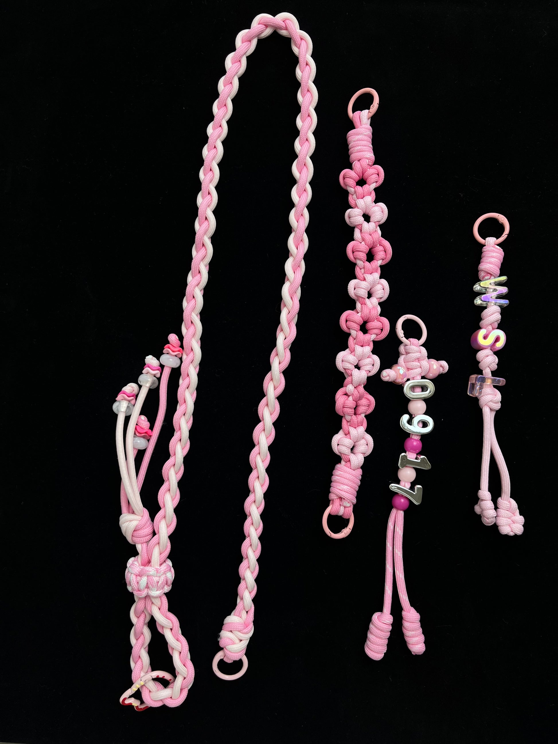 Pink paracord lanyard size reference with coin — SHENG