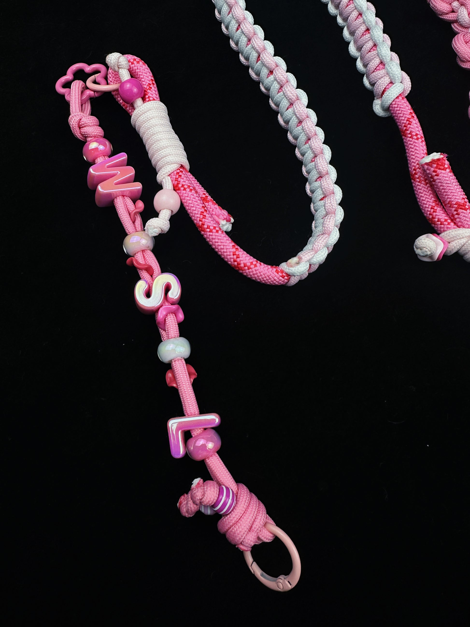 Hand-woven paracord heart detail close-up — Handmade by SHENG