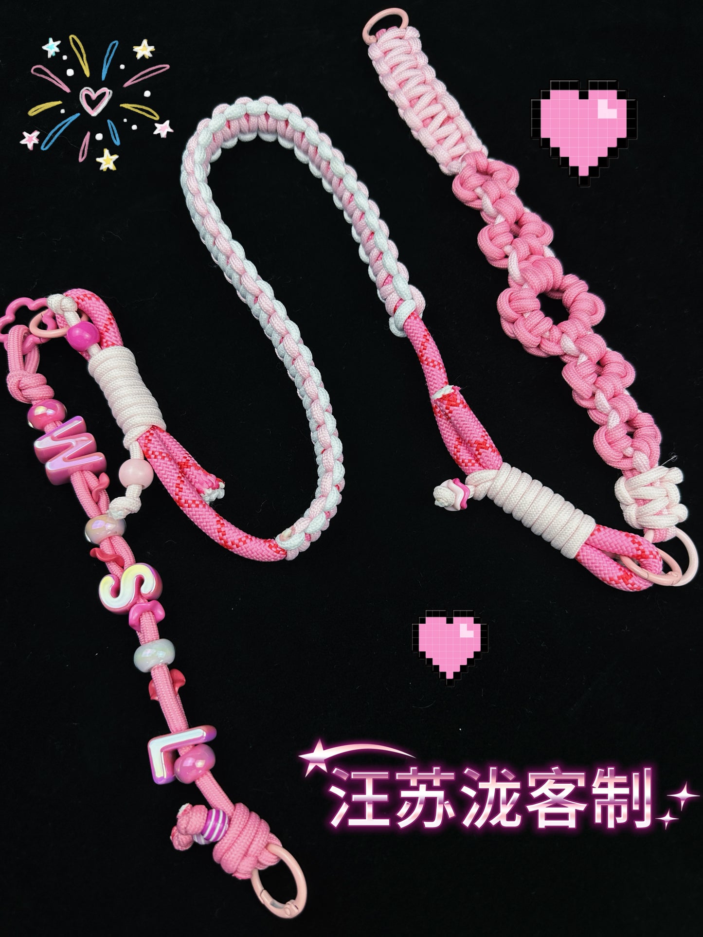 Handmade Pink paracord lanyard with heart — SHENG Craft