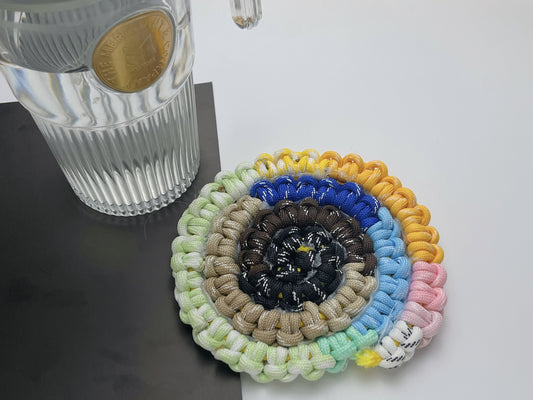Handmade Paracord Rainbow Coaster, Retro Colorful Home Decor Heat Insulation Mat